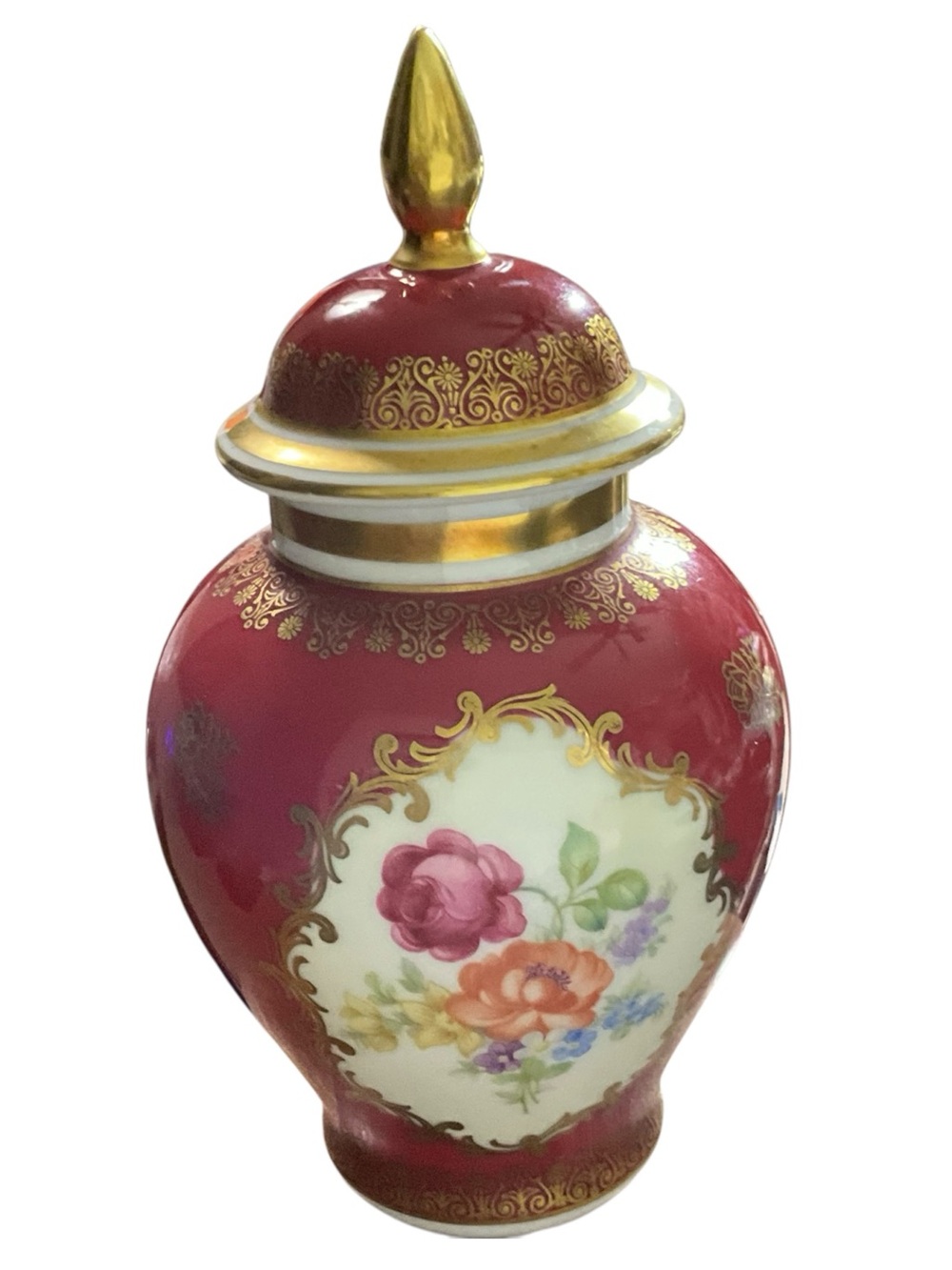 Vintage Schumann Arzberg Germany Porcelain Lidded Urn Vase Floral Gold